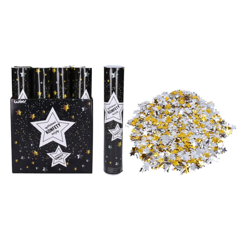 Wiky Párty konfety vystreľovacie hviezdy v tube 30x5cm 12ks v boxe karneval