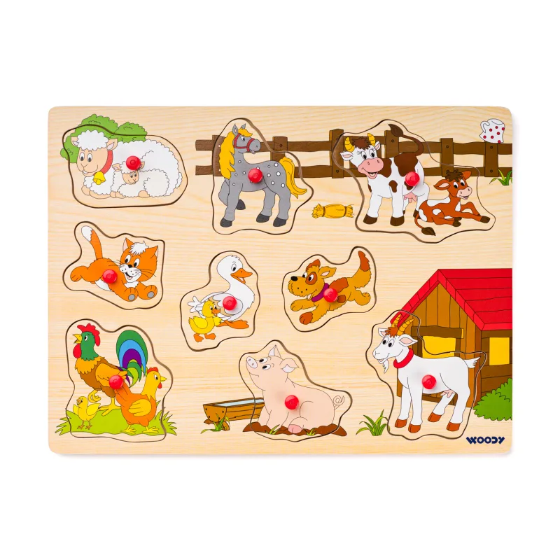 Woody Puzzle na doske - zvieratá pri statku