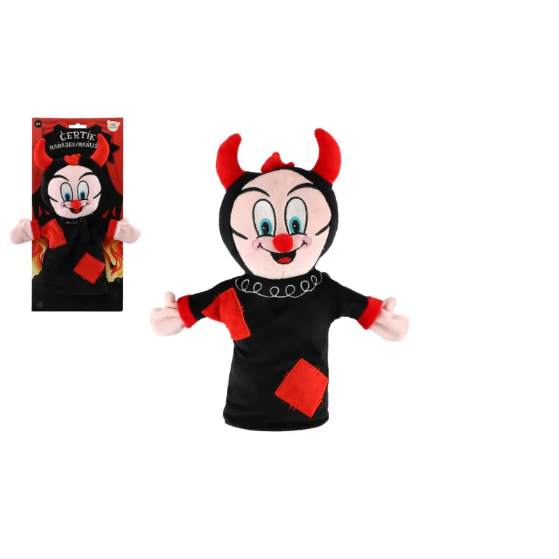 Teddies Čertík/čert maňuška na ruku plyšová 30cm na karte 0m+