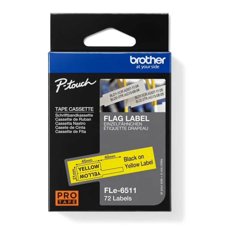 Brother FLE-6511, erná na žluté, 21 mm šířka FLE6511