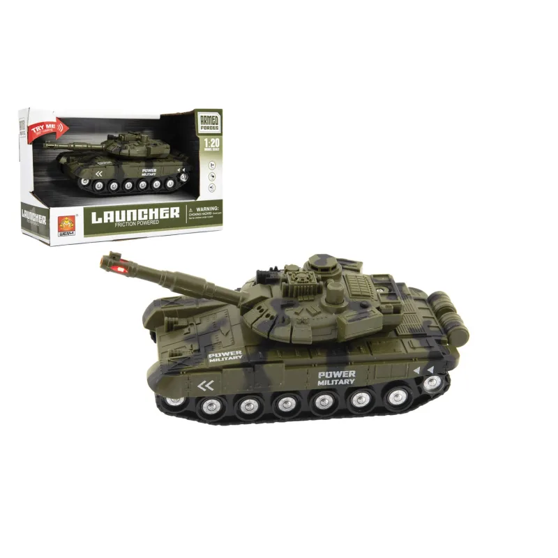 Teddies Tank plast 20cm na zotrvačník na batérie so svetlom so zvukom v krabici 24x16x11cm