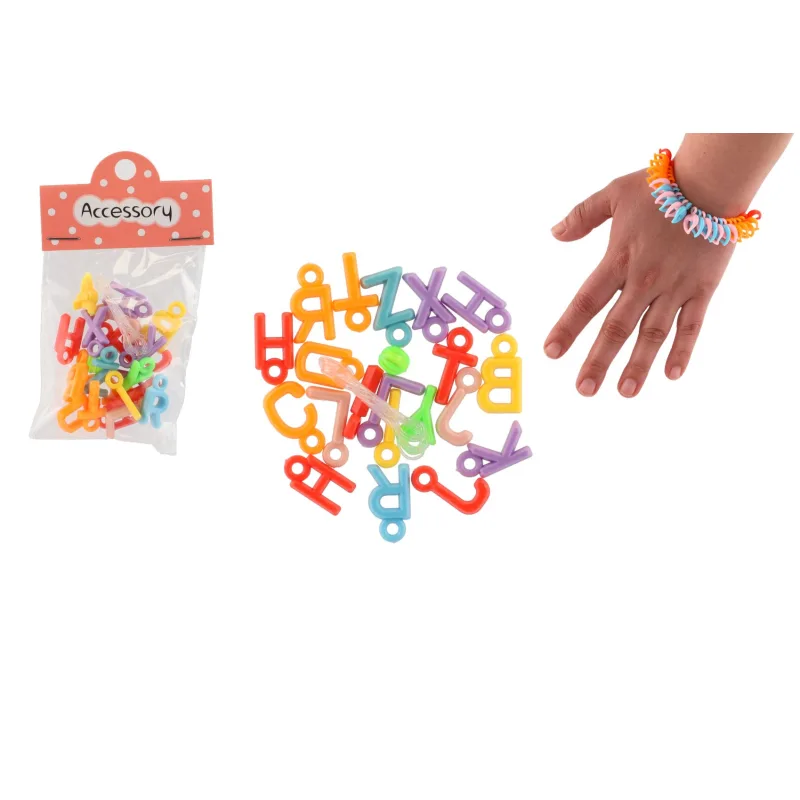 Teddies Korálky plastové srdce, písmená so šnúrkou 2 druhy v sáčku 6,5x11x1cm