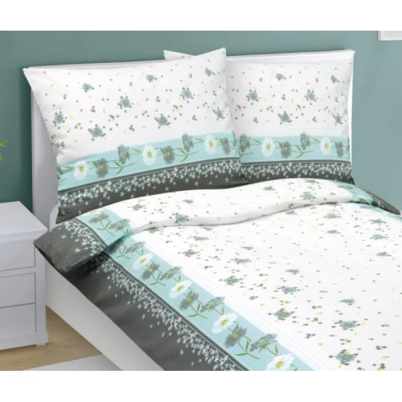 Bellatex Povlečení krepové, Tyrkysový květ s pruhem, 140x220, 70x90 cm