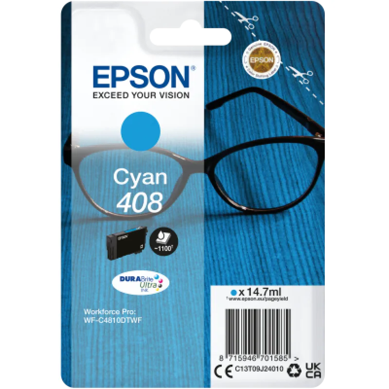 EPSON Singlepack Cyan 408 DURABrite Ultra Ink C13T09J24010