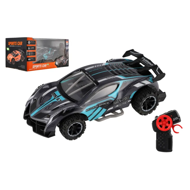 Teddies Auto RC športový plast 2,4 GHz 20cm na batérie šedo-tyrkysové v krabici 24x12x14cm