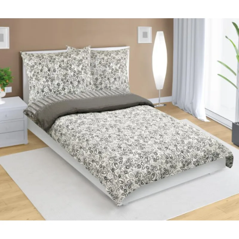 Bellatex Povlečení krepové, Květ šedá, bílá - 140x200, 70x90 cm