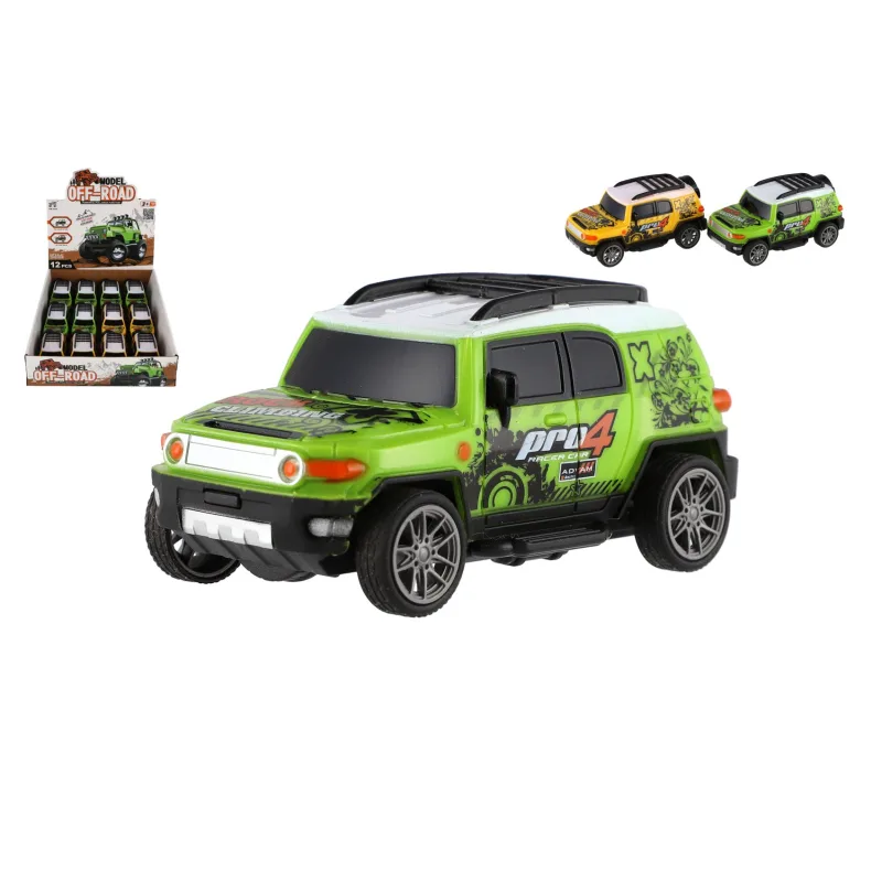 Teddies Auto terénne plastové 11cm obojstranné spätné natiahnutie 2 farby 12ks v boxe