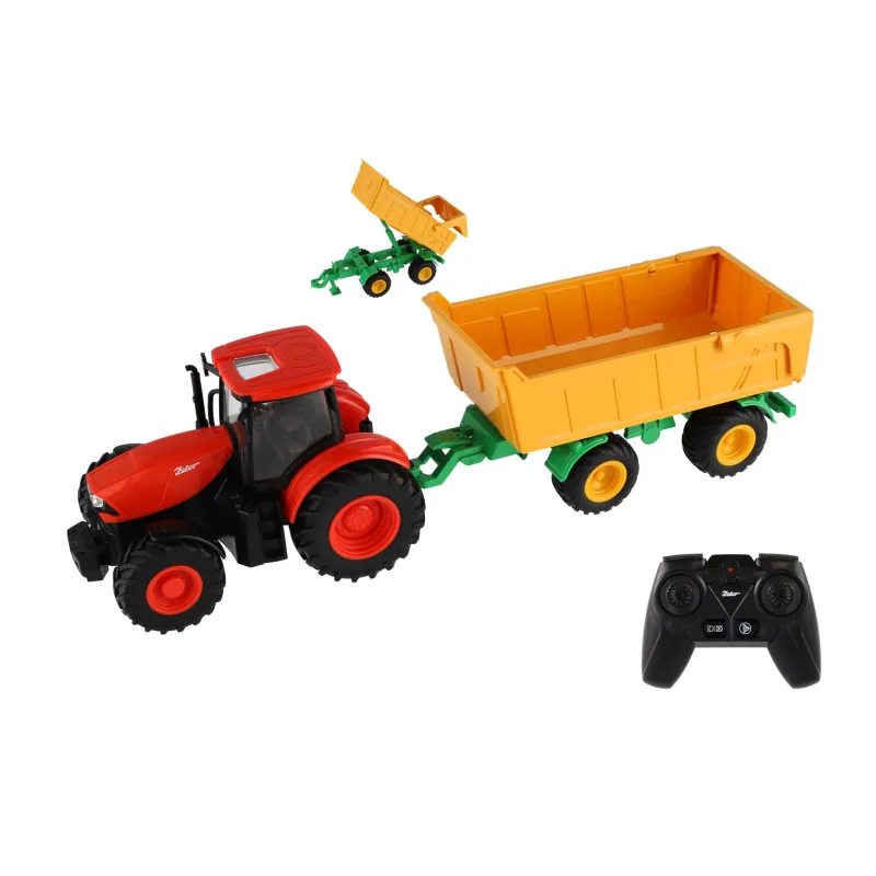 Teddies Traktor Zetor RC s vlečkou plast 42cm 2,4GHz nabíjací pack + batérie so zvukom v krabici