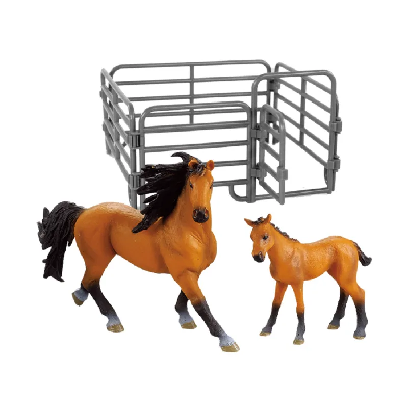 Rappa Sada koňa 2 ks s ohradou hnedý s čiernou hrivou