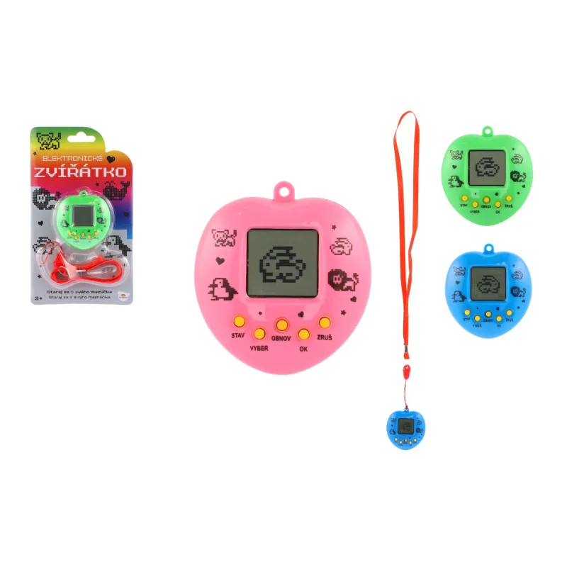 Teddies Zvieratko elektronický prívesok so šnúrkou plast 5x6cm na bat. 3 farby so zvukom na karte 10,5x15x2cm