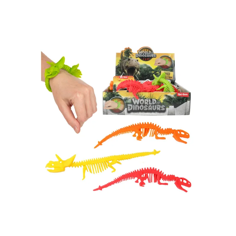 Teddies Náramok dinosaurus naťahovací mačkací silikón 22cm 4 farby