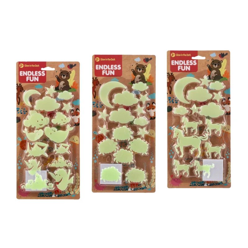 Teddies Zvieratká nalepovacie na stenu / strop plast svietiaci v tme plast 3 druhy na karte 15x32,5cm