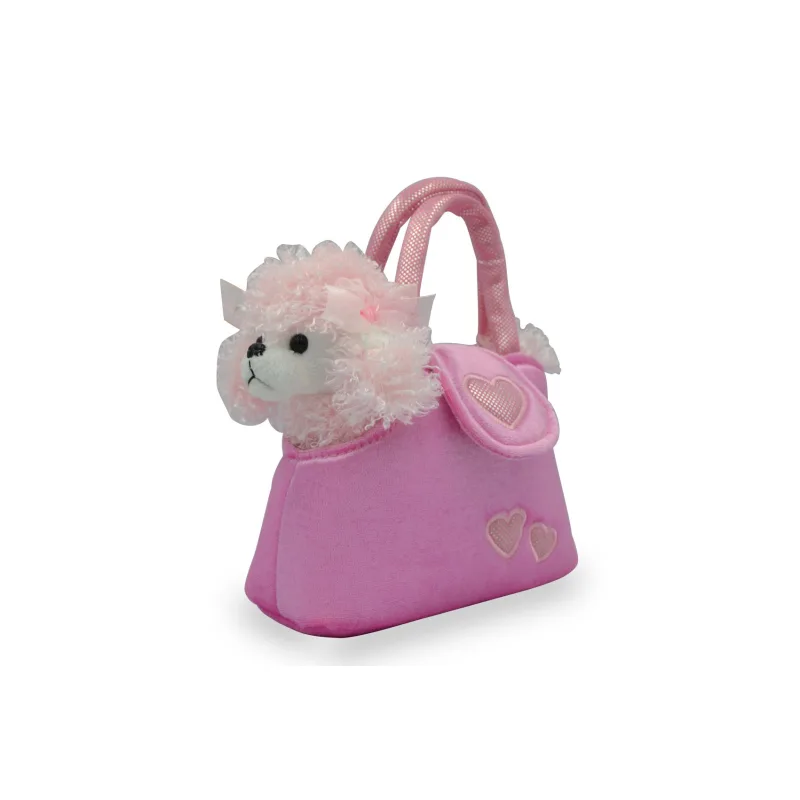 Teddies Pes/Psík v kabelke/taške ružový plyš 19x17cm v sáčku