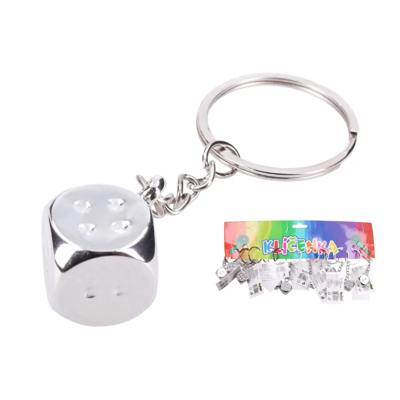 Wiky Prívesok na kľúče/Kľúčenka hracia kocka kov 8cm strieborný