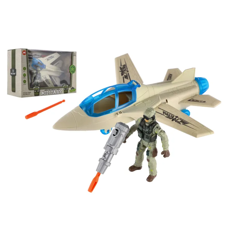 Teddies Vojenská sada stíhačka + vojak s doplnkami plast v krabici 27x18x12cm
