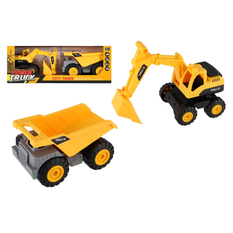 Teddies Auto stavebné 2ks plast 18cm na voľný chod v krabici 39x14x11,5cm