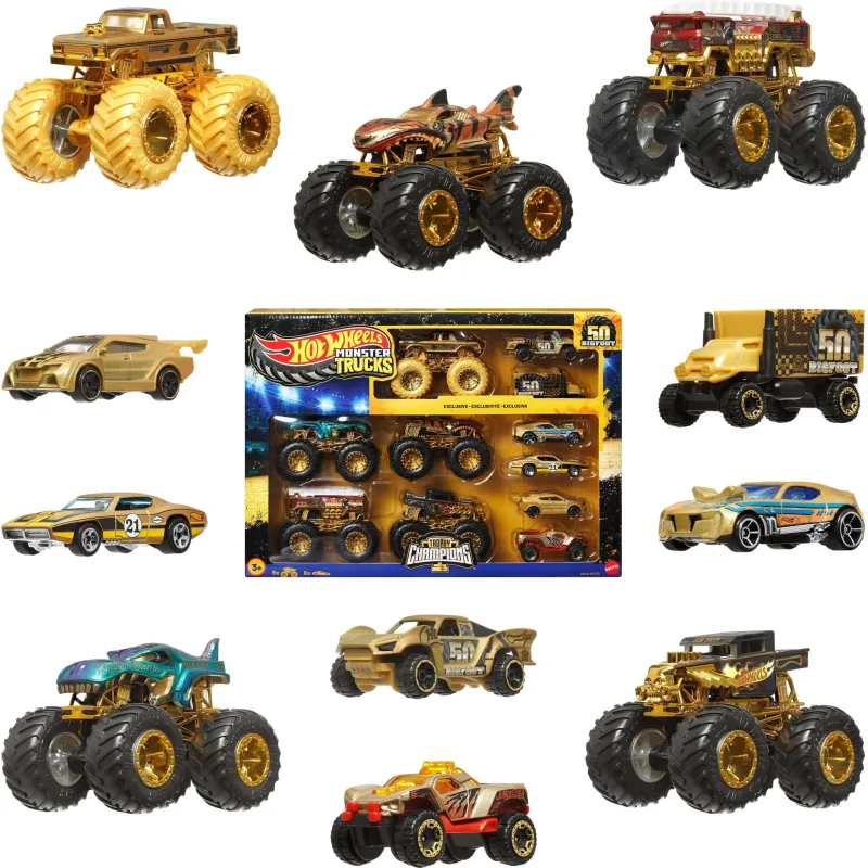 Mattel Hot Wheels MONSTER TRUCKS BIGFOOT 50. VÝROČÍ SET ANGLIČÁKŮ & TRUCKŮ