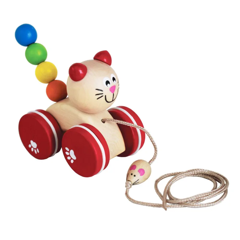 Detoa Mačka/Mačička ťahacia s myškou drevo v krabičke 13x11x8cm 12m+