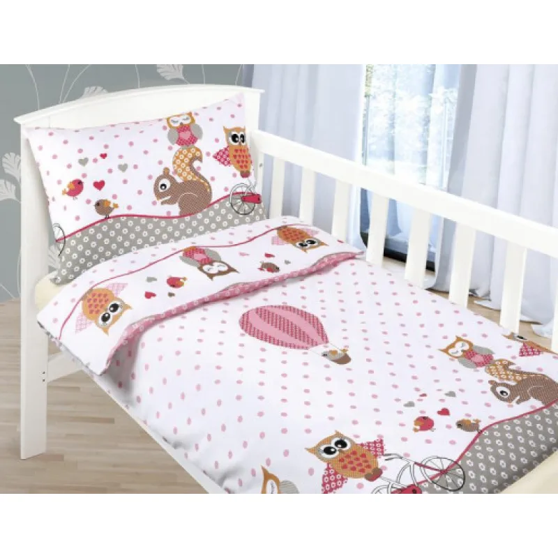 Bellatex Dětské povlečení bavlna Agáta - Růžová sovička, 90x135, 45x60