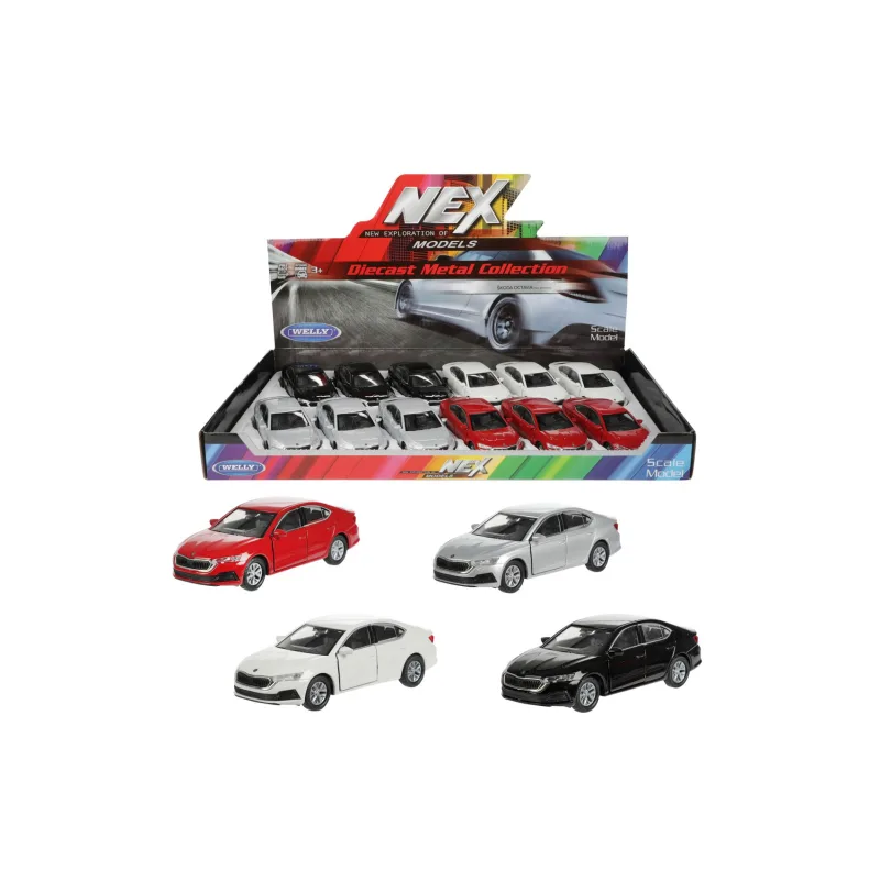 Teddies Auto Welly Škoda Octavia (nová generácia) kov/plast 12cm 4 farby na spätné natiahnutie