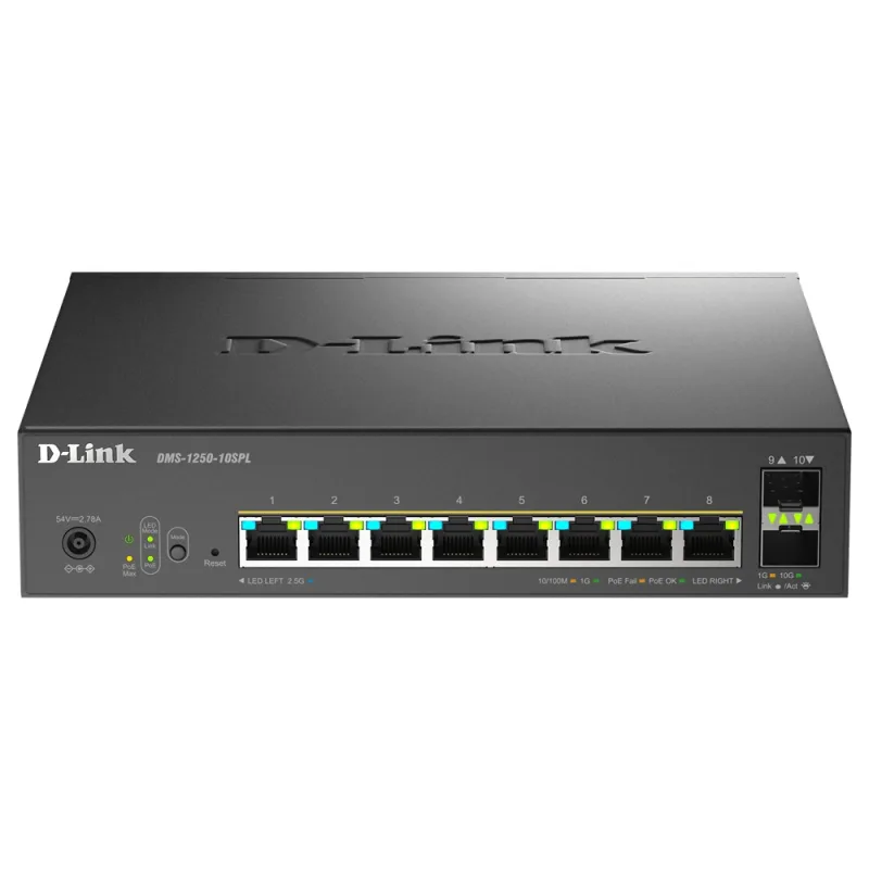 D-Link DMS-1250-10SPL/E, 8x 2.5G PoE, 2x 10G SFP+, 120W Smart Managed Switch DMS-1250-10SPL/E