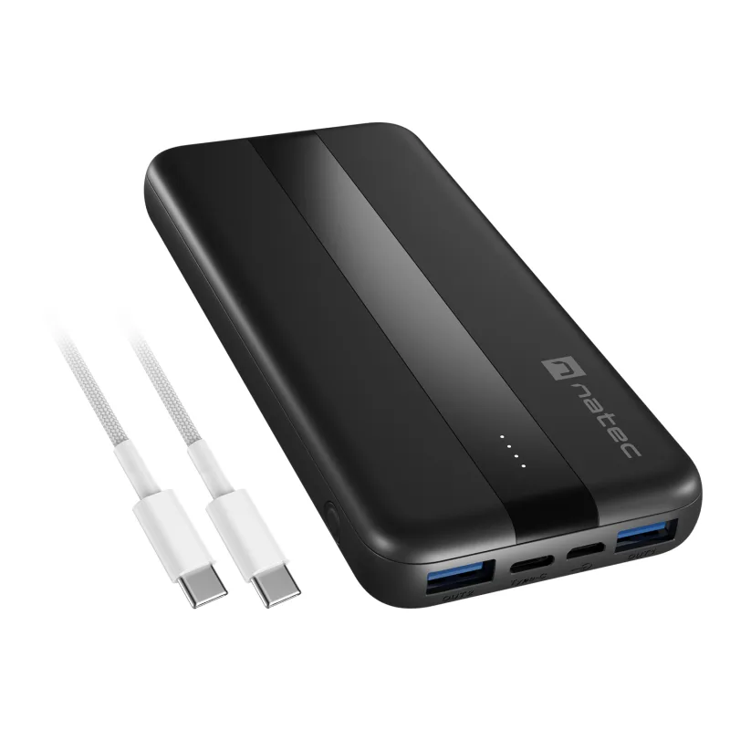 Power banka Natec TREVI SLIM Q V2 10000mAh, 2X USB-A 18W, 1X USB-C 20W, USB-C - USB0-C kabel, černá NPB-2294