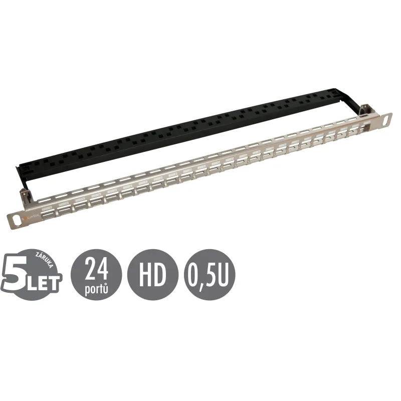 19" modulární neosazený high-density patch panel Solarix 24 portů 0,5U SX24HDM-0-STP-SL-UNI 24200244