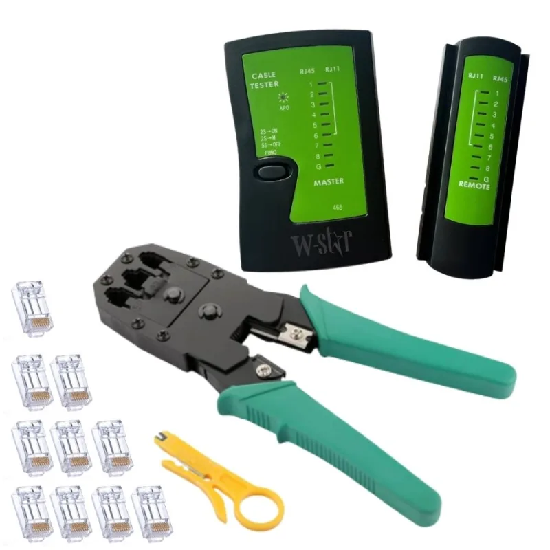 W-Star Sada nářadí pro síťaře WS193, tester UTP, kleště RJ45 RJ11, narážeč, 10x RJ45 WS193