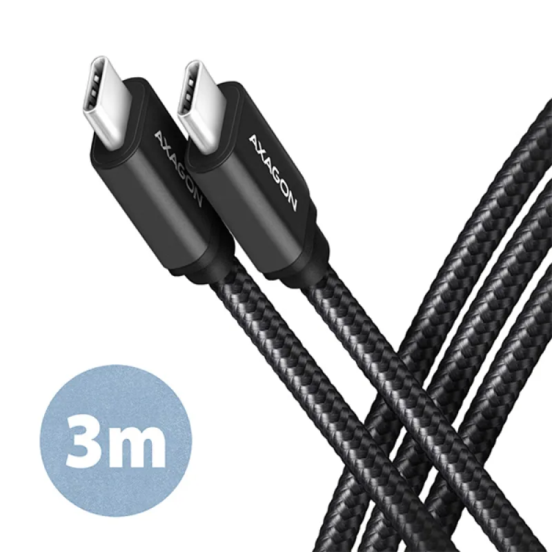 AXAGON BUCM3-CM30AB, SPEED kabel USB-C USB-C, 3m, USB 3.2 Gen 1, PD 60W 3A, ALU, oplet, černý BUCM3-CM30AB