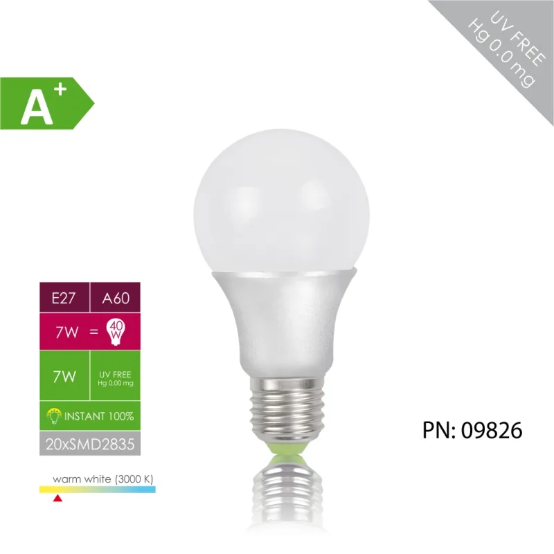 WHITENERGY WE LED žárovka A60 E27 7W mléčná 6 + 2 ZDARMA 09826B
