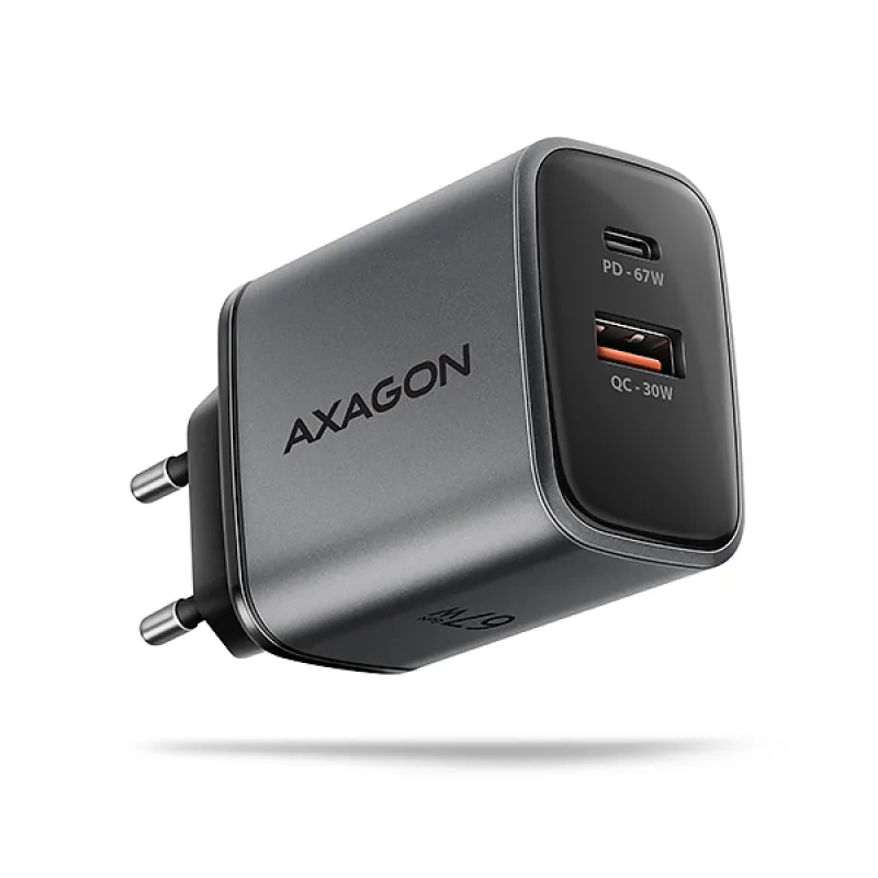 AXAGON ACU-PQ67, GaN nabíječka do sítě 67W, výstup USB-A + USB-C, PD3.0/PPS/QC4+/SFC2.0/Apple ACU-PQ67