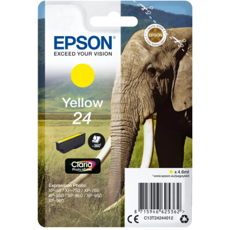 Epson Singlepack Yellow 24 Claria Photo HD Ink C13T24244012