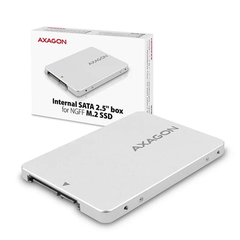 AXAGON RSS-M2SD, SATA - M.2 SATA SSD, interní 2.5" ALU box, stříbrný RSS-M2SD