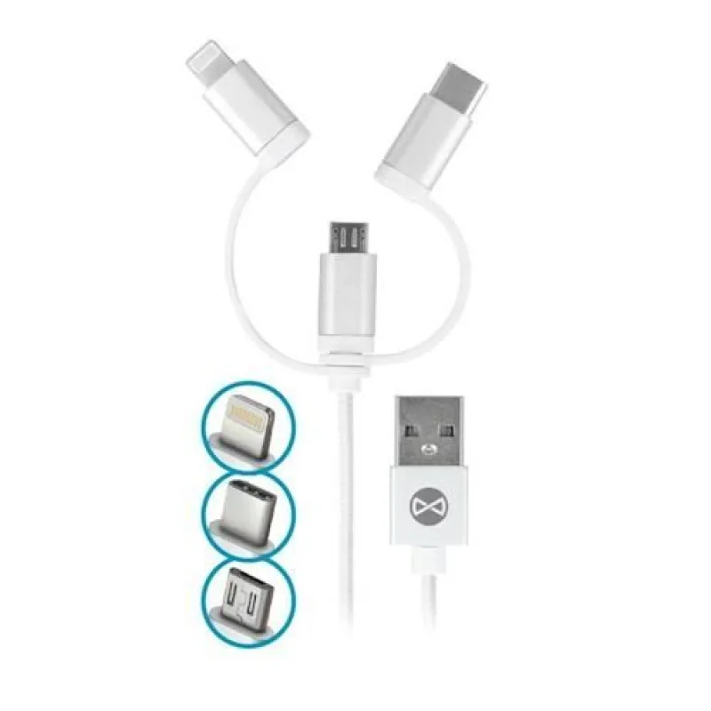 Datový kabel Forever 3v1 micro USB+Lightning+USB-C 1m 1,5A bílý T_01625