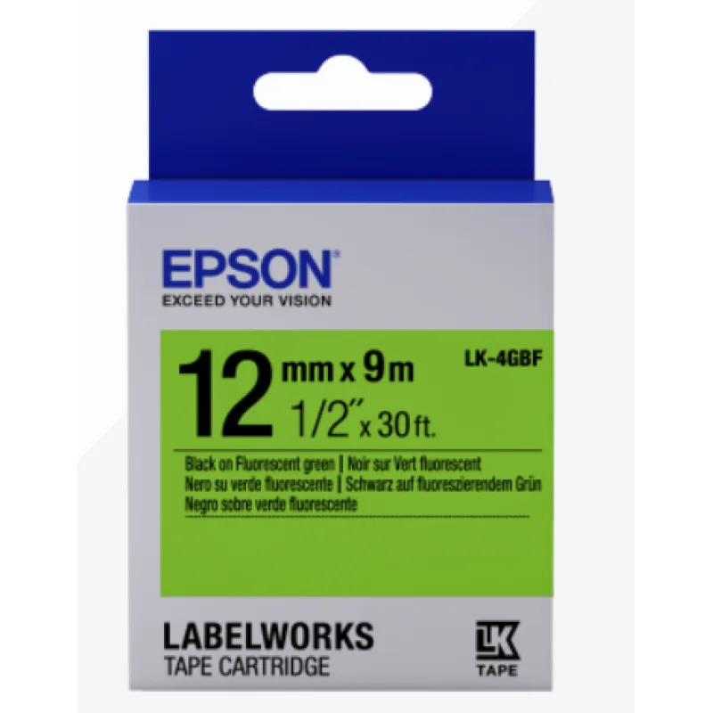 EPSON POKLADNÍ SYSTÉMY Epson Label Cartridge Fluorescent LK-4GBF Black/Green 12mm (9m) C53S654018