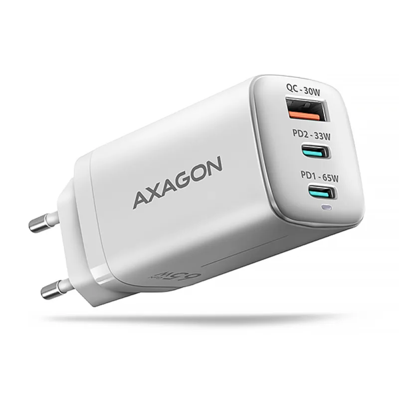 AXAGON ACU-DPQ65W, GaN nabíječka do sítě 65W, 3x port (USB-A + dual USB-C), PD3.0/QC4+/PPS/Apple ACU-DPQ65W