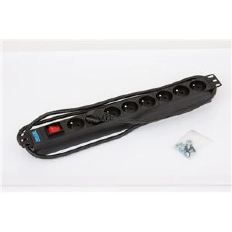 TRITON 19" 8xCZ zás.vypínač,3x1.5mm 2m kab.CZ-DE,RAL9005 RAB-PD-X03-A1