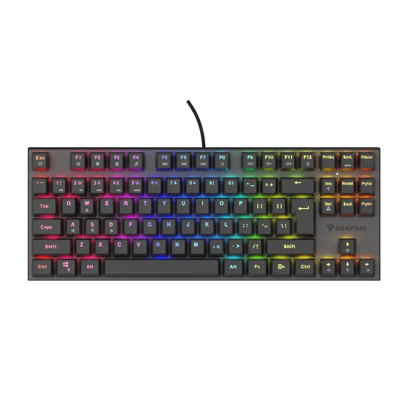 Genesis herní mechanická klávesnice THOR 303/TKL/RGB/Outemu Peach Silent/Drátová USB/US layout/Černá NKG-1881