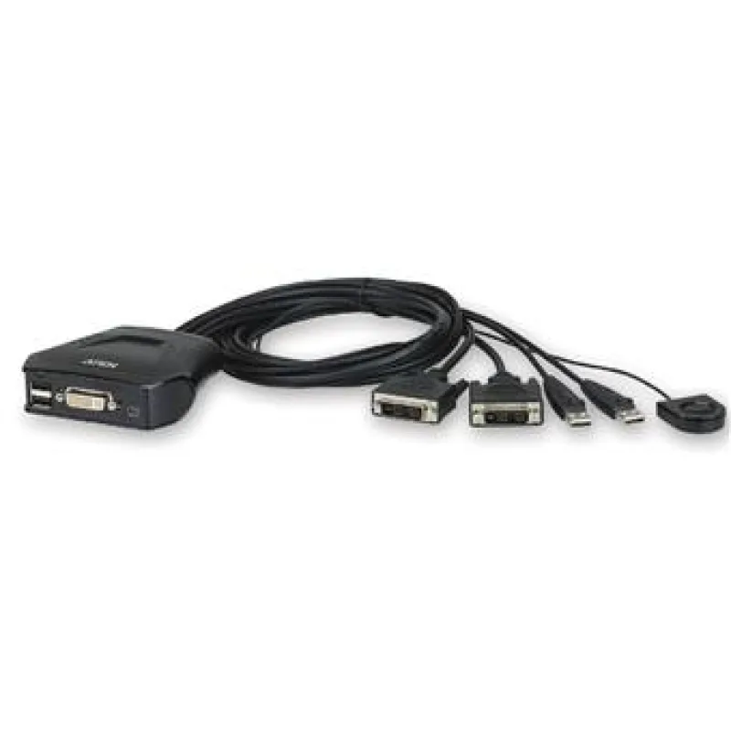 Aten 2-port DVI KVM USB mini, integrované kabely CS-22D