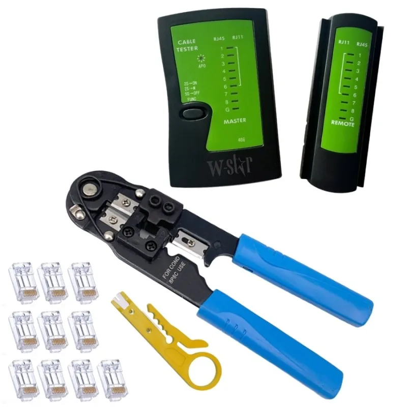 W-Star Sada nářadí pro sítaře WS140 tester RJ45, kleště RJ45, stripovač, 10x RJ45 WS140