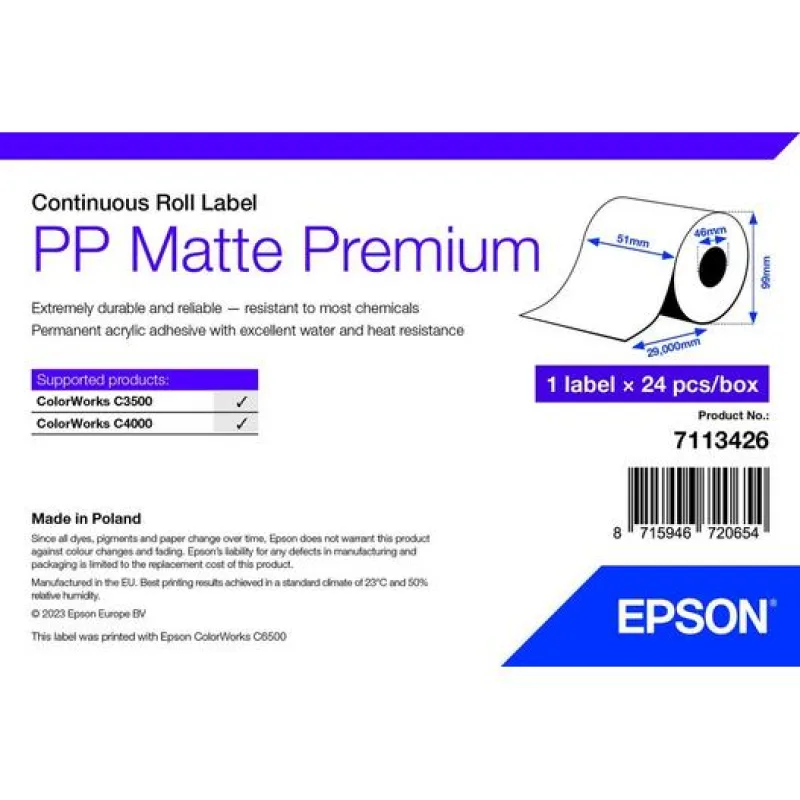 EPSON POKLADNÍ SYSTÉMY PP Matte Label Premium, Cont. Roll, 51mm x 29mm 7113426