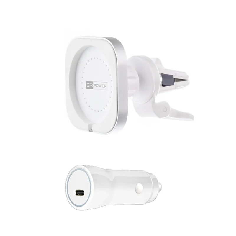 ER POWER CAR VENT MOUNT držák pro MagSafe nabíječku + 20W autonabíječka - bílá ERPWCMCH-WH