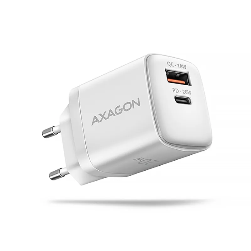 AXAGON ACU-PQ20W, nabíječka do sítě 20W, 2x port (USB-A + USB-C), PD3.0/PPS/QC4+/AFC/Apple, bílá ACU-PQ20W