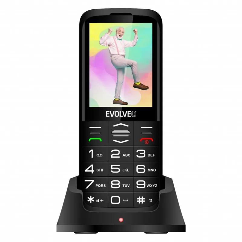 EVOLVEO EasyPhone FS, vyklápěcí mobilní telefon 2.8" pro seniory s nabíjecím stojánkem (černá barva) EP-771-FSB
