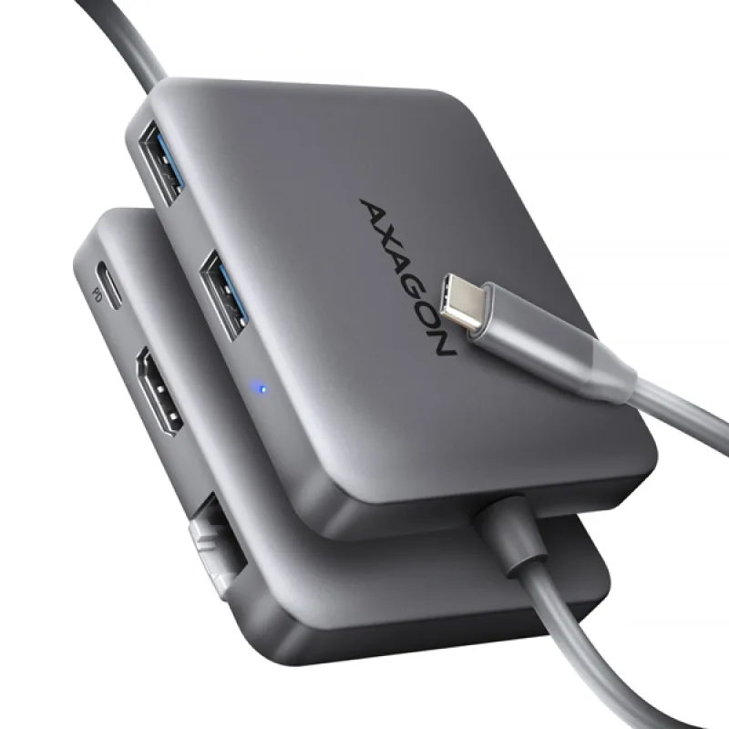 AXAGON HMC-5HL, USB 5Gbps hub, 2x USB-A, HDMI 4k/60Hz, RJ-45 GLAN, PD 100W, kabel USB-C 20cm HMC-5HL