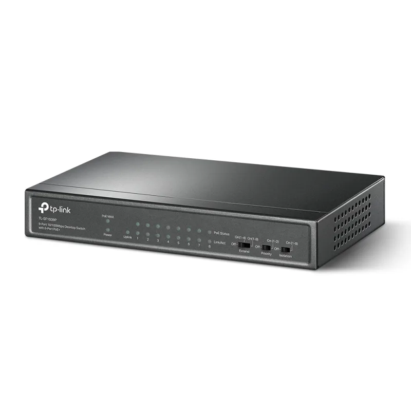 TP-Link TL-SF1009P 8x10/100 POE+ 65W,1x10/100 RJ45 nonPOE,desktop CCTV switch,kov.tělo TL-SF1009P