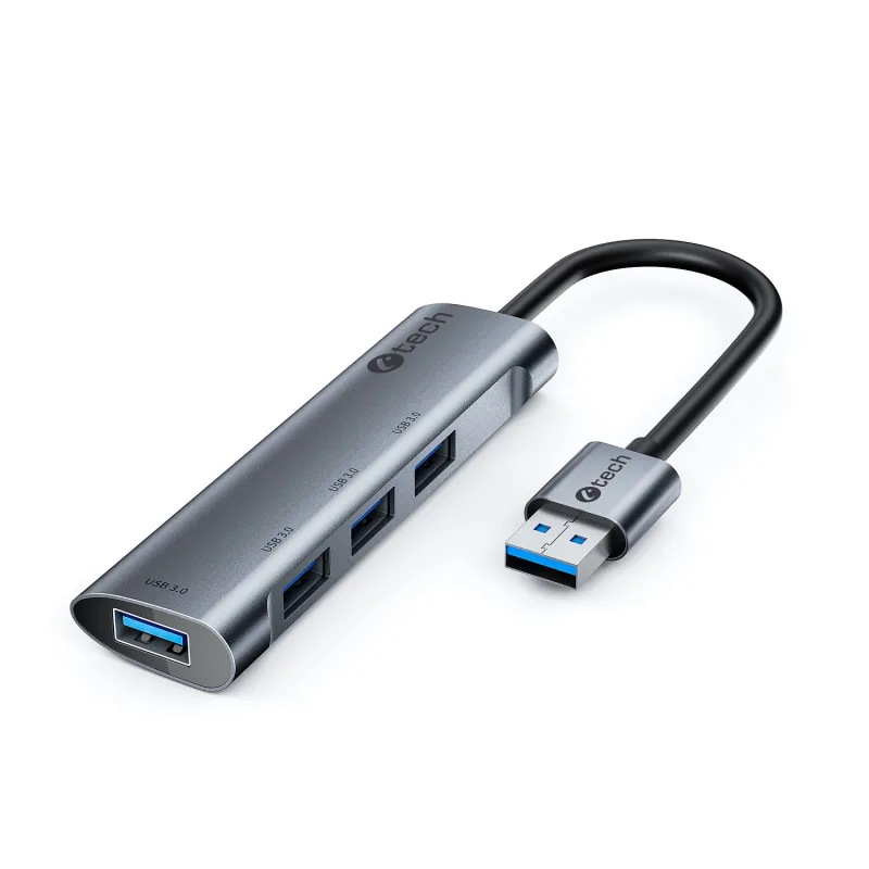HUB USB C-tech UHB-U3-AL, 4x USB 3.2 Gen 1, hliníkové tělo UHB-U3-AL