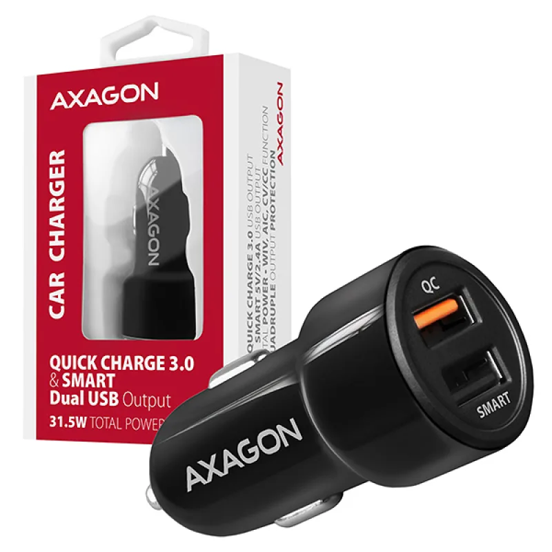 AXAGON PWC-QC5, QUICK a SMART nabíječka do auta, 2x port QC3.0/AFC/FCP + 5V-2.6A, 31.5W PWC-QC5