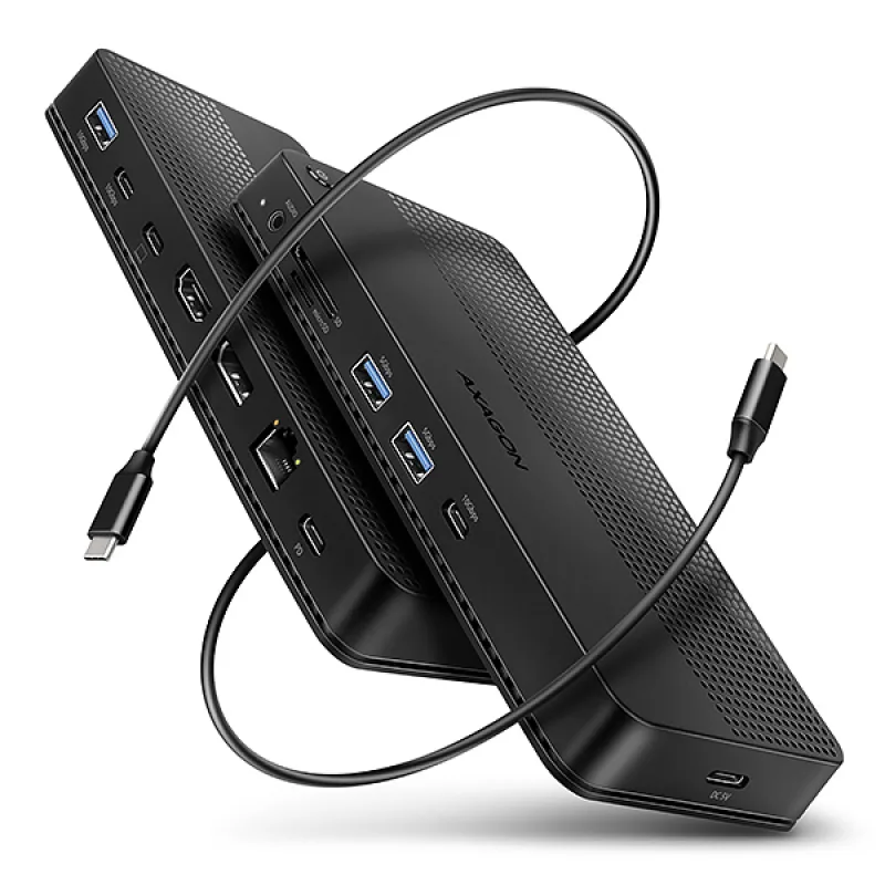 AXAGON HMC-U4, USB4 40Gbps dock, 3x USB-A, 2x USB-C, HDMI & DP 8K/30Hz, RJ-45, SD/mSD, audio, PD100W HMC-U4