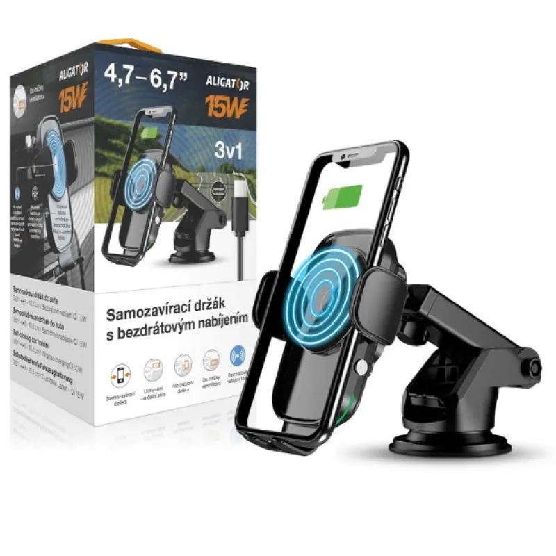 ALIGATOR Samozavírací držák K2, bezdrátový 15W, univerzální HAK2